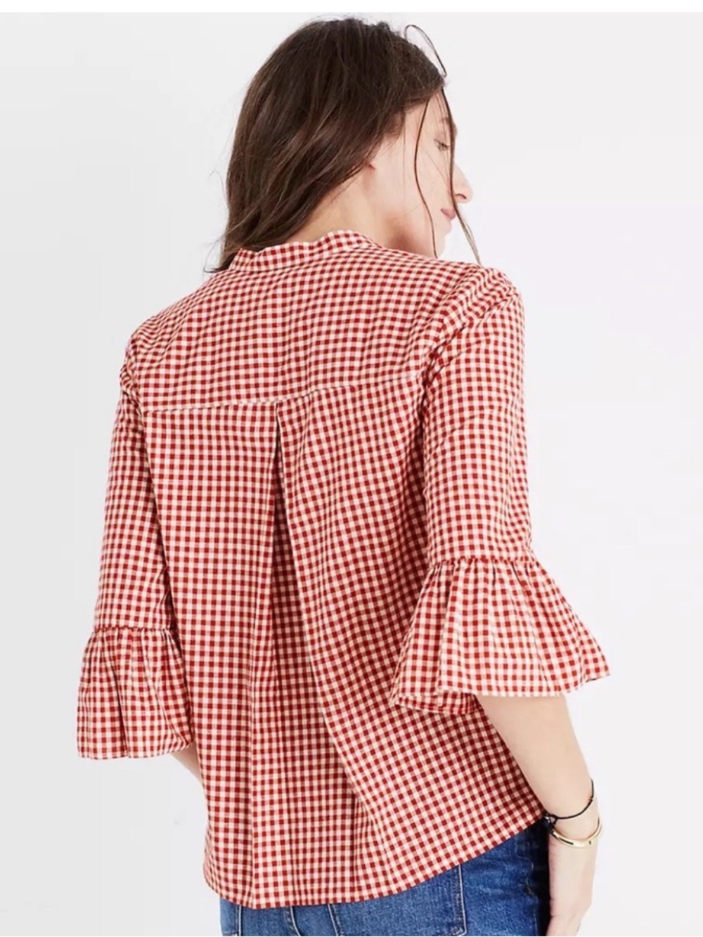 Madewell Gingham Bell Sleeve Shirt size XS